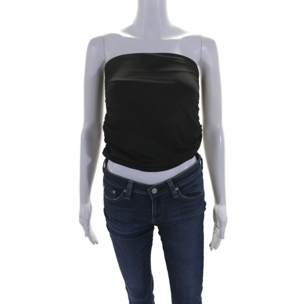 Superdown Womens Solid Black Strapless Ruched Tub… - image 1